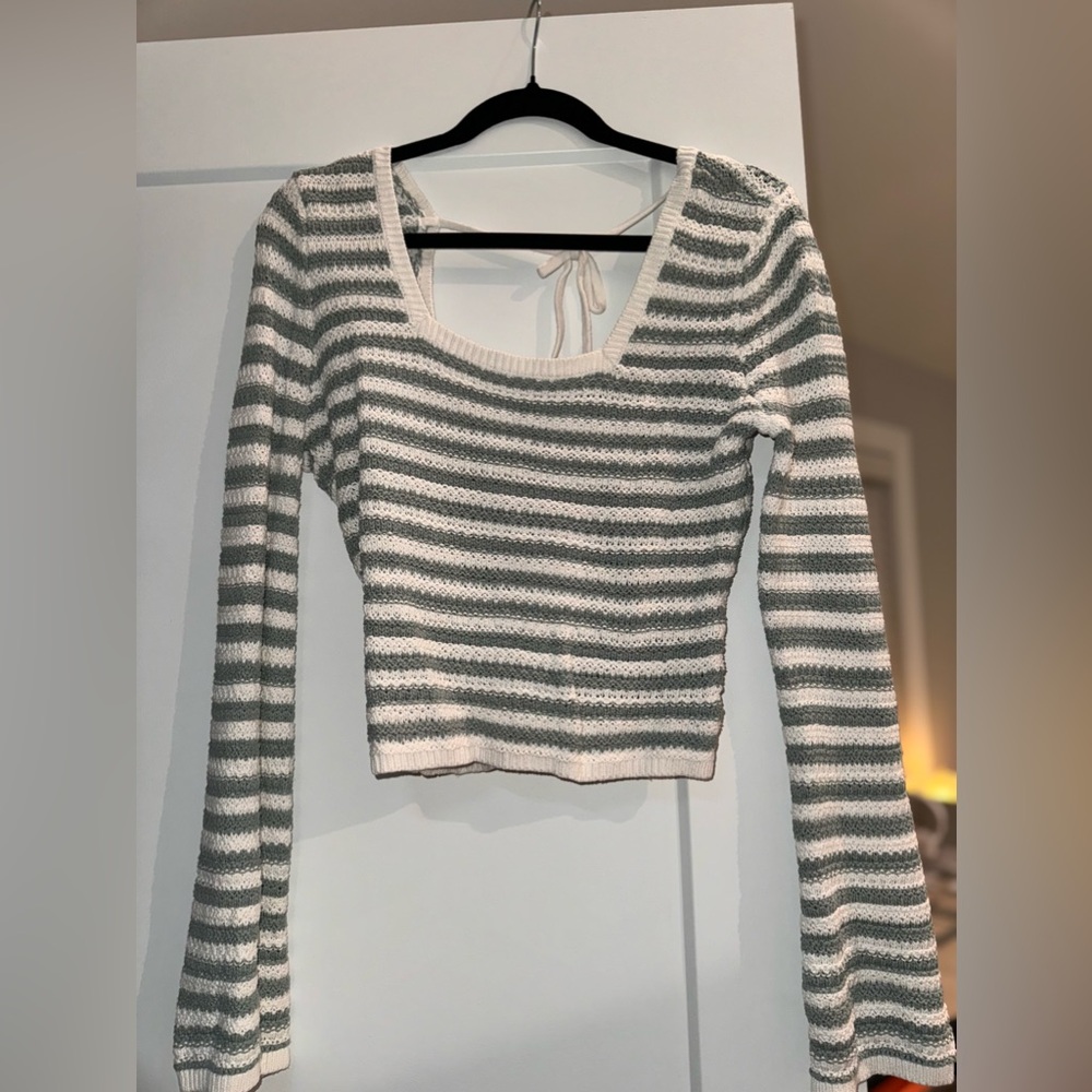 Sage green and white striped sweater